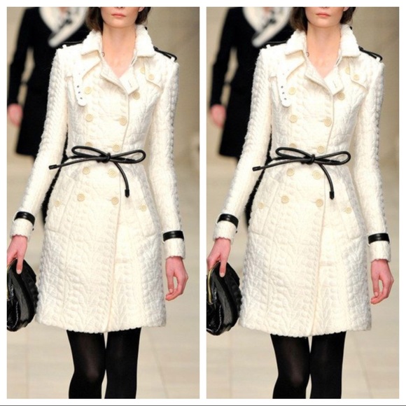 Burberry prorsum runway knit effect white ivory trench coat